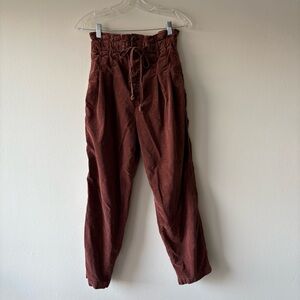 Free People Margate Pleated Trouser Paperbag Tie Waist Pants - Rust